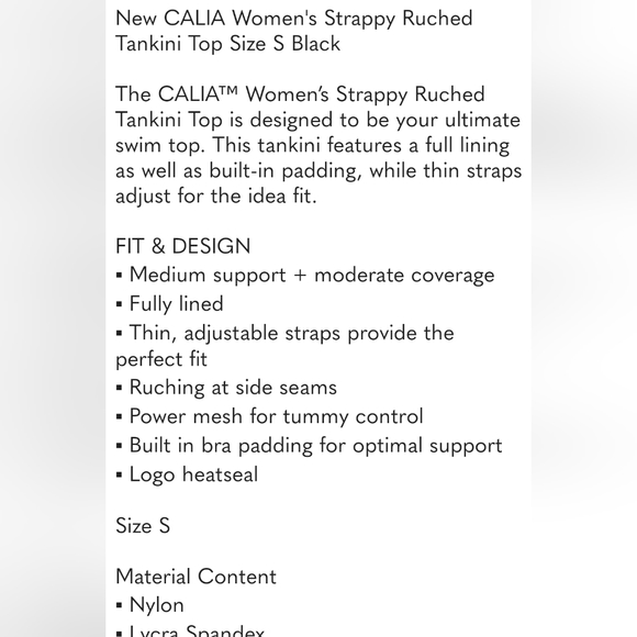 New CALIA Women's Strappy Ruched Tankini Top Size S Black - Picture 10 of 11